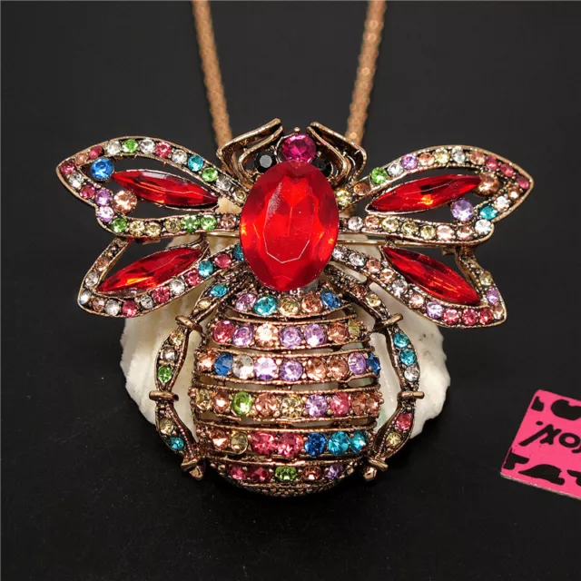 New Color Cute Rhinestone Bee Honey Pendant Betsey Johnson Chain Necklace