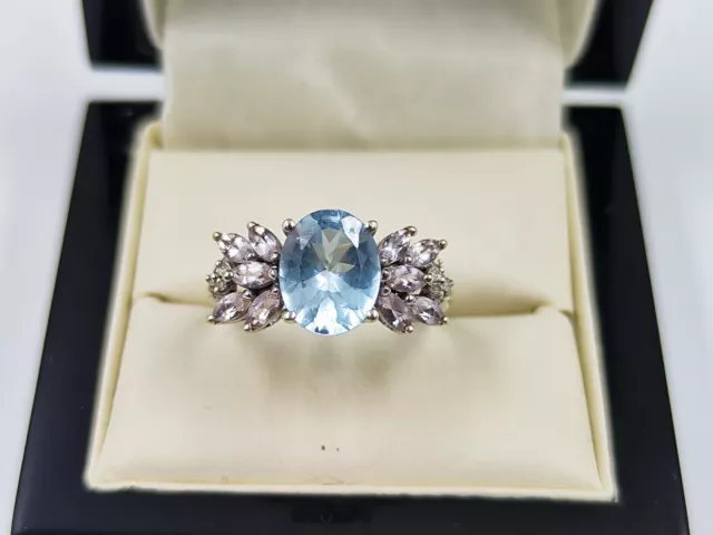 9ct  White Gold Ring Aquamarine And Cz Size P Hallmarked  Beauty 😍 Lovely