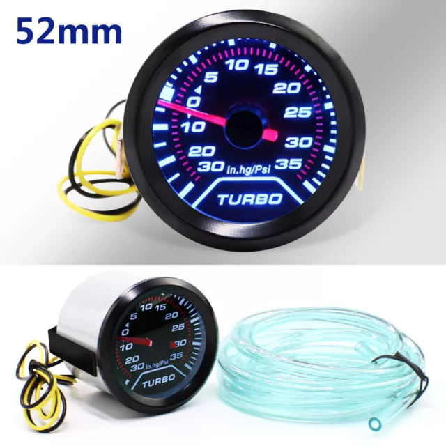 52mm Turbo Boost Pressure Pointer Gauge Meter Smoked Dials 30Psi Pob LED