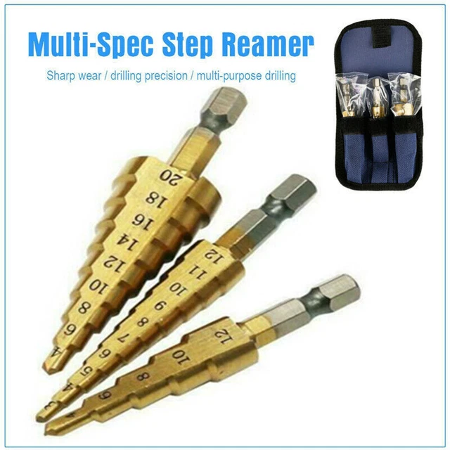 3pcs Titanium Drill Bits Step Cone Hole Cutter HSS Tools W/ Pouch Set