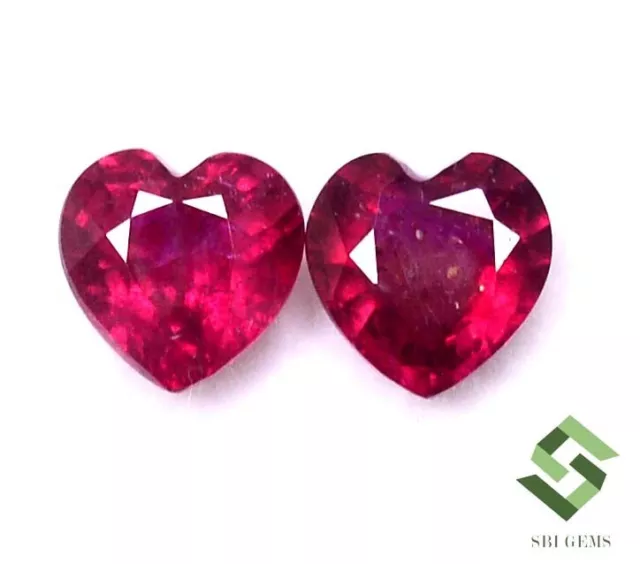 6x6 mm Natural Ruby Heart Shape Cut Pair 2.33 CTS Faceted Loose Gemstones GF