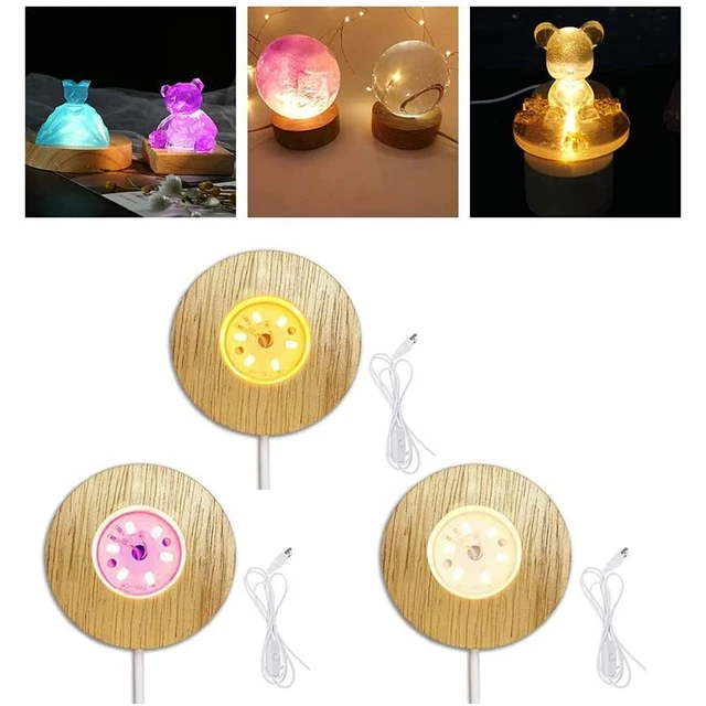 (RED) LED LAMP Base Wooden LED Lamp Base USB Adjustable Brightness ...