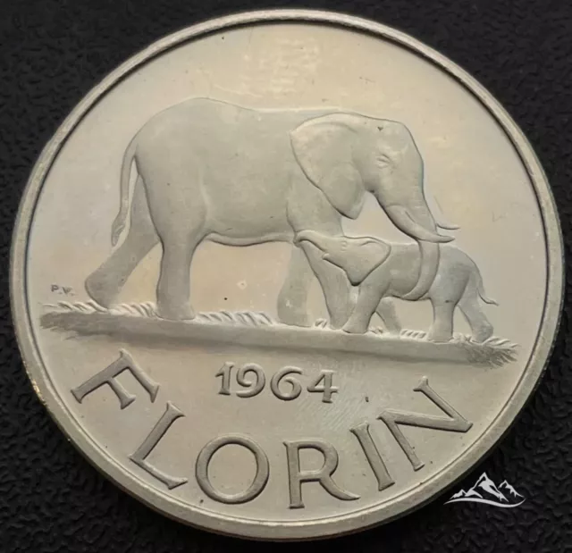 Malawi 1 florin coin 1964 Proof. KM #3 Elephants. Animals