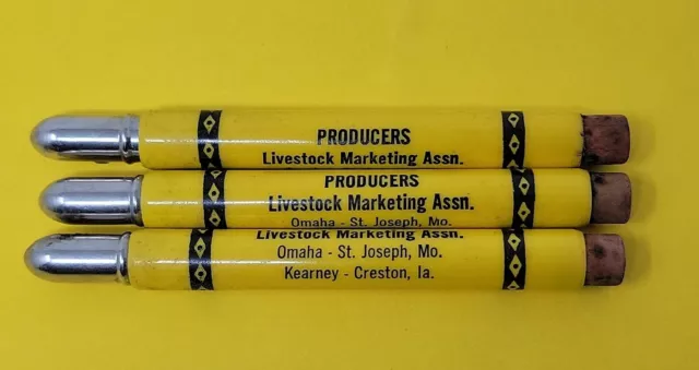 3 Vintage Bullet Pencil Producers Livestock Marketing Omaha St. Joseph Mo RARE