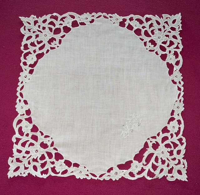4 Mouchoirs De Mariage En Coton Blanc Brodé - Bord Dentelle 30x30 Cm - Pour Cadeau, Reçus, Événement