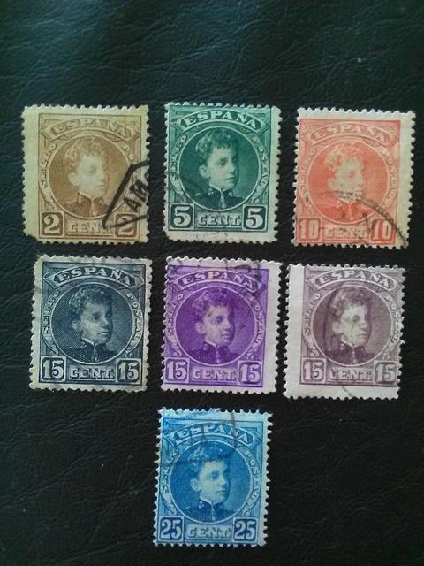 SPAIN USED STAMPS 1901 KING ALFONSO X111 2c- 25 CENT MULTI-COLOURED.