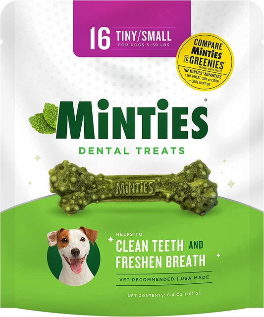 Vetiq Minties Dog Dental Bone Treats, Dental Chews for Dogs, (Perfect for Tiny /