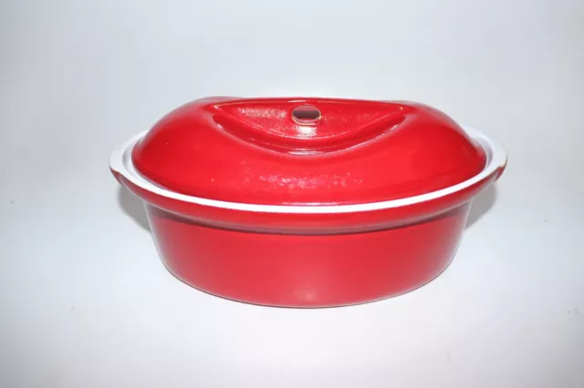 EMILE HENRY France Oval Baking Dish Covered Casserole Dutch Oven Red