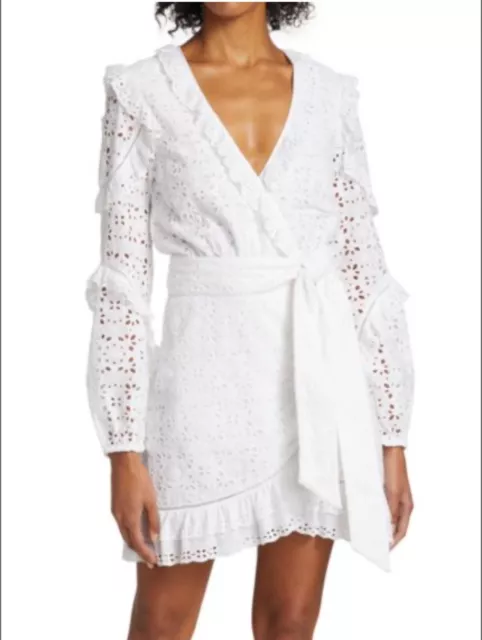 VERONICA BEARD Julia Belted Eyelet Long Sleeve Dress White (MSRP $598) Size 2