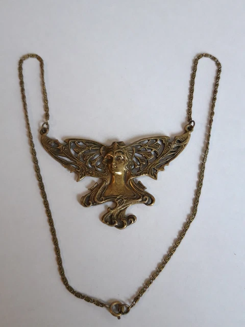 Collier Ancien Art Nouveau 1900 Avec Lierre Et Strass Mauve - Longueur 45 Cm - Argenté