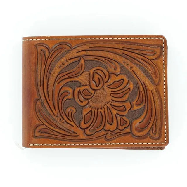 BROWN Tooled Leather ~Nocona® Bi-fold WALLET ~ Floral Tooling N5490608