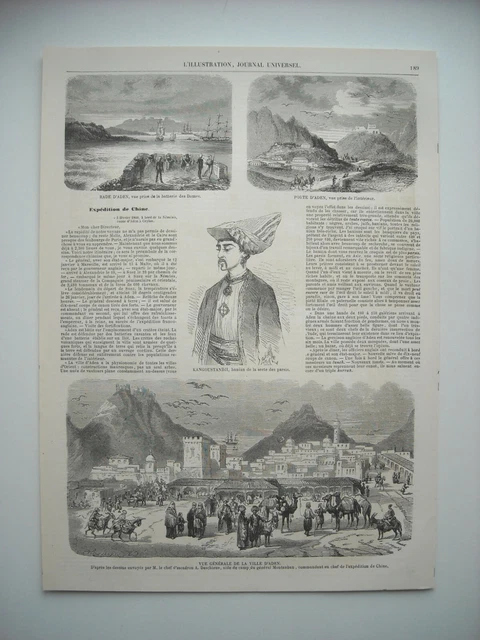 Gravure 1860. Yemen. La Ville D’aden. Rade D’aden. Porte D’aden. Ville D’aden...