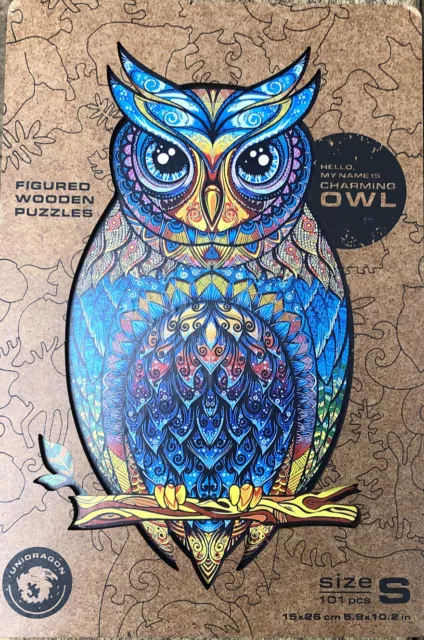 UNIDRAGON Charming Owl Wooden Jigsaw Puzzle Small 5.9 x 10.2 in. 101 Pieces Nice