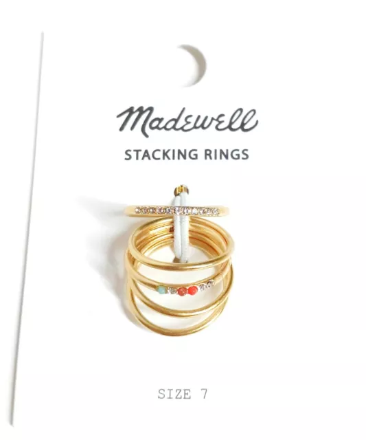 Madewell Twinklelight Stacking Ring Set of Five Size 7 Vintage Gold New with Tag