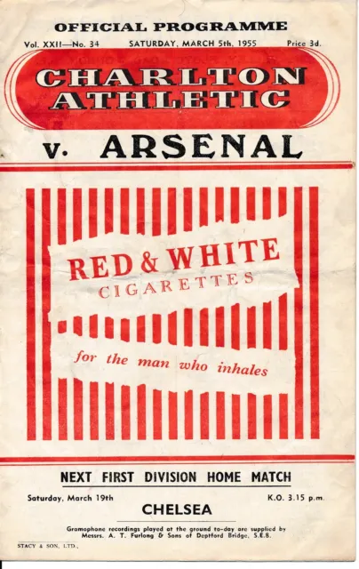 Charlton Athletic v Arsenal 1954/1955 - Football Programme