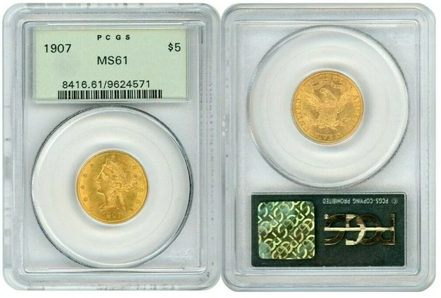 1907 Gold Coin Liberty Head Eagle $5 Pcgs Ms61  Ogh