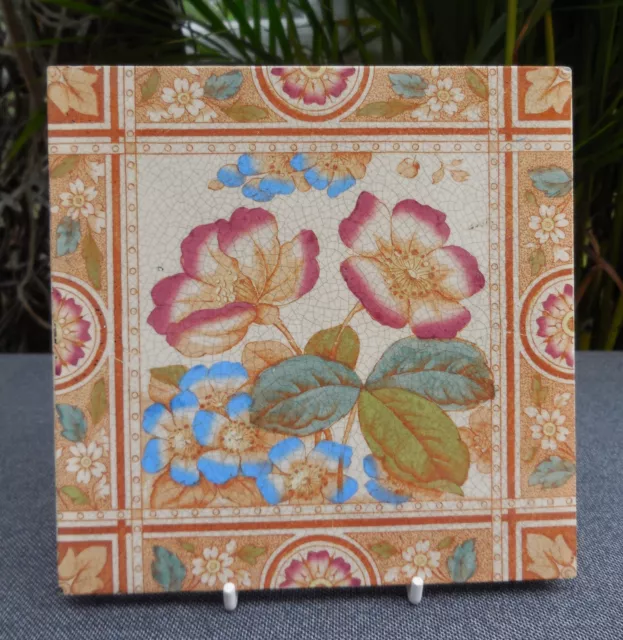 Antique T & R Boote Transfer Printed Rose Patterned Floral Tile c1880-90's