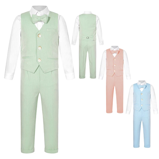 Kinder Jungen Gentleman Anzug Weste+Hemd+Hosen+Bowtie Festlich Hochzeit Outfits