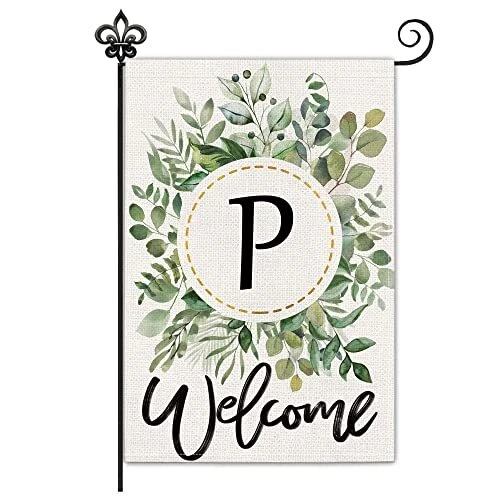 Allorry Beauty Monogram Letter P Garden Flag 12x18 Double Sided Burlap Small