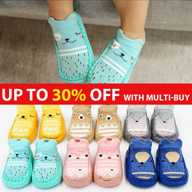 Newborn Baby Girl Boy Toddler Anti-Slip Socks Shoes Floor Slippers Sock Shoes UK