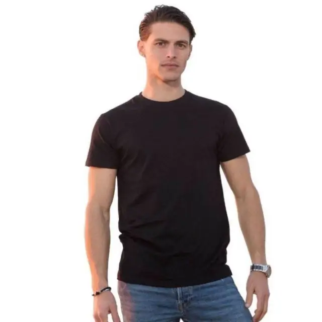 Uomo T-Shirt di Cotone Base Manica Corta Girocollo Nuovo Nero S M L XL 2XL