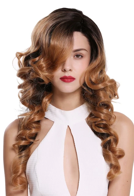 Perruque Femme Mi-longue Ondulée Bouclée Dégradé Noir Cuivre Blond - Neuf Avec étiquettes
