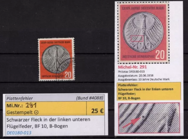 Plattenfehler: Bund Mi 291 ⨀ Philotax DE0180-013