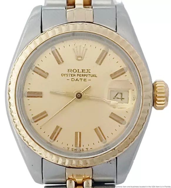 LADIES ROLEX OP Date 6917 Vintage 14K Gold SS Automatic Swiss Wrist ...