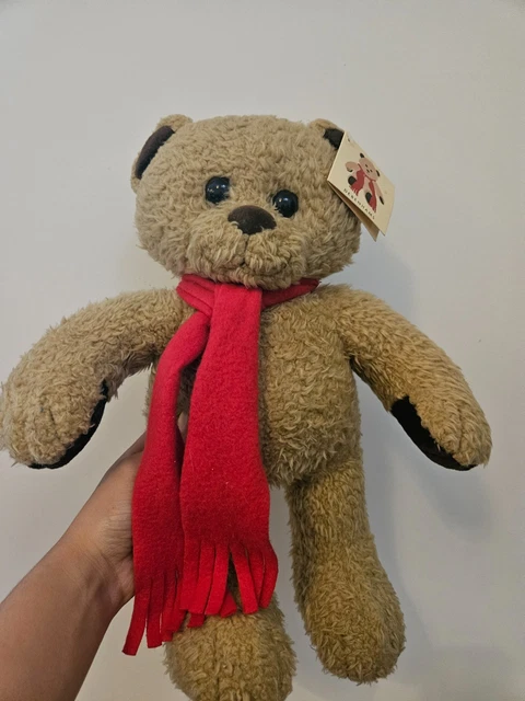 DEBENHAMS LONDON BROWN Teddy Bear Soft Toy Wearing Red Scarf With ...