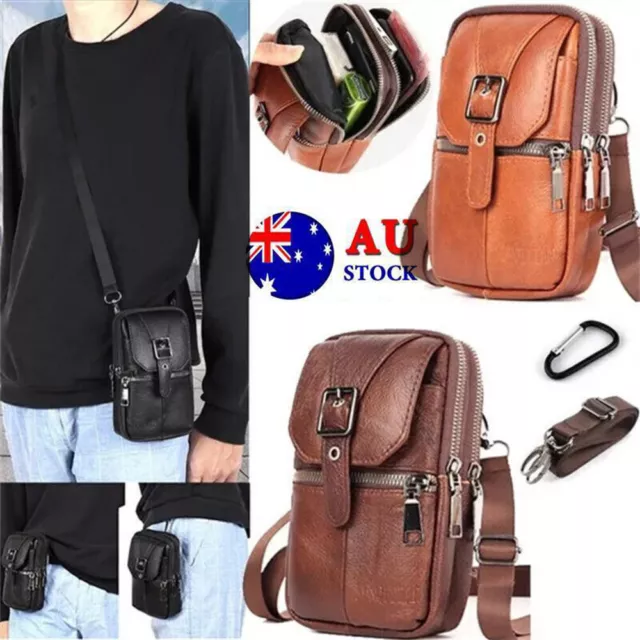 Men Leather Phone Pouch Small Belt Bag Shoulder Crossbody Purse Waist Pack AU