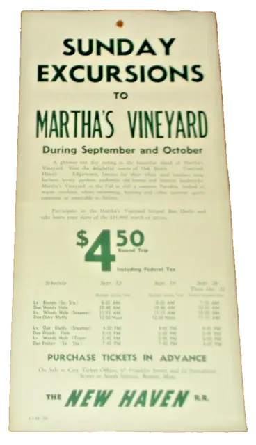 1948 New Haven Martha's Vineyard Sunday Excursions Broadside Brochure