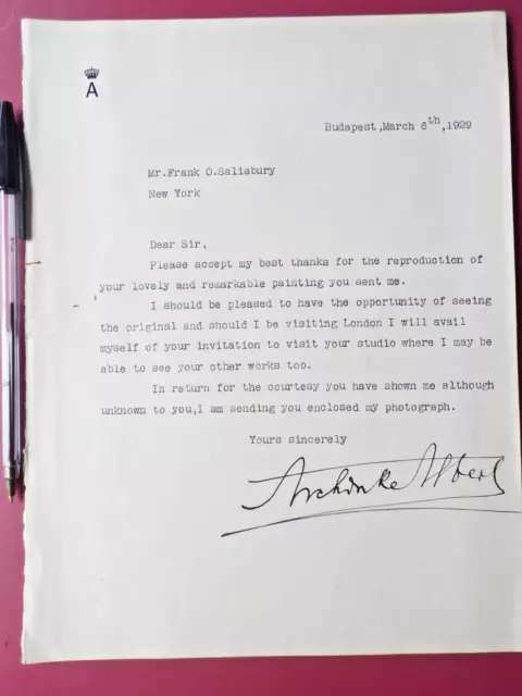 Archduke Albert of Austria & Prince Royal of Hungary, Signed Letter 1929