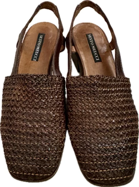 Sesto Meucci Woven Leather Slingback Sandal Women's Size 5 1/2 - Made in Italy