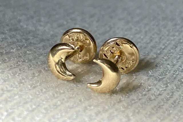 18k solid real gold earrings: Moon earrings • screw back