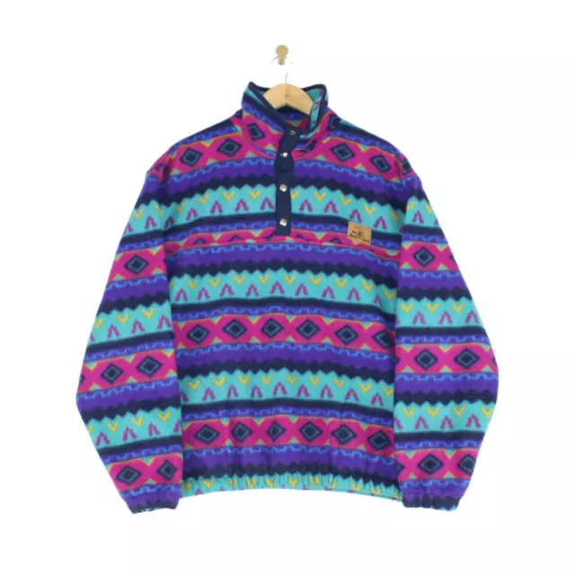 Vintage Multicoloured Fleece Sweatshirt 1/4 Snap Mock Neck Oversized Men Size XL