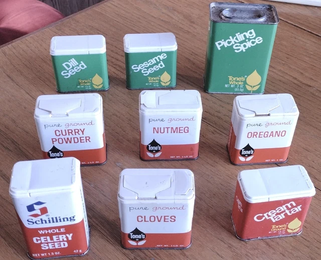 Vintage TONE`S SCHILLING SPICE TIN CANS LOT of 9