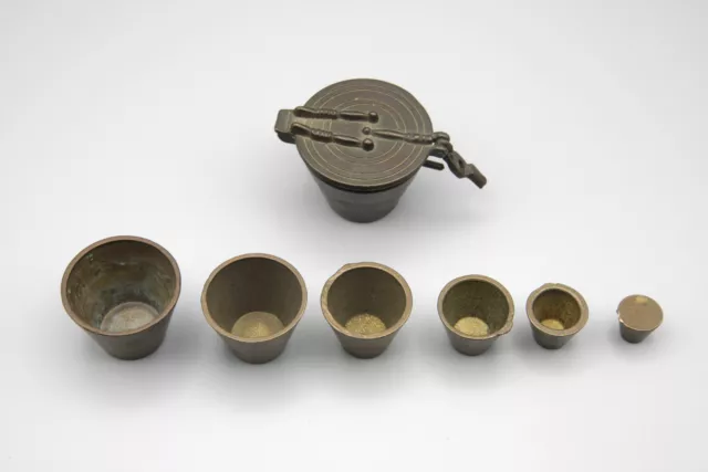 Vintage Bronze Apothecary Folding Weights Nesting Scale Bucket Pound 19 Century