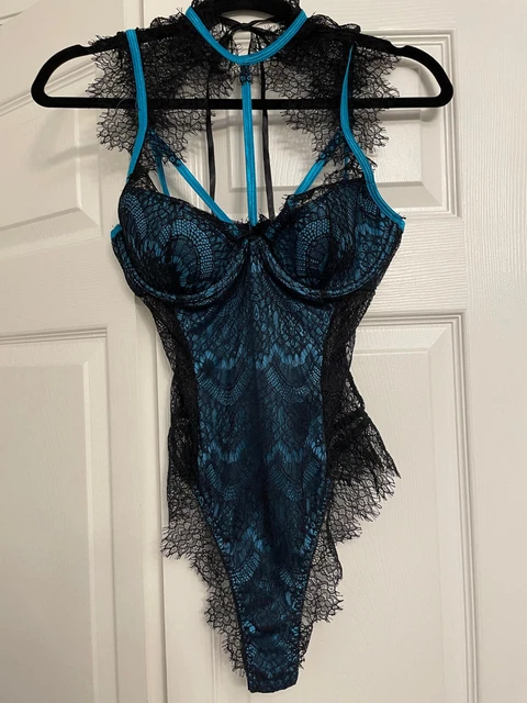 Dreamgirl Lingerie Black/Blue M Bodysuit, NWOT