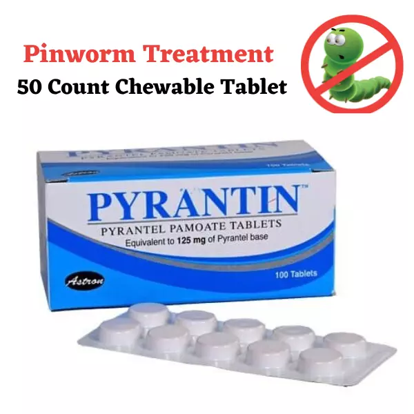 Pyrantin | Pinworm Treatment | Pyrantel Pamoate 125mg | 50 Count Chewable Tablet