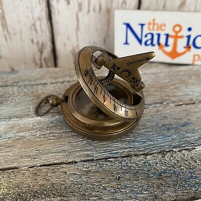Antique Finish Brass Sundial Compass - Small Pocket Style - Nautical Pendant
