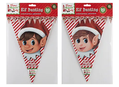 2 Confezioni 40ft Cattivo Elfo Design Triangolare Rosso Bunting Natale Gingilli