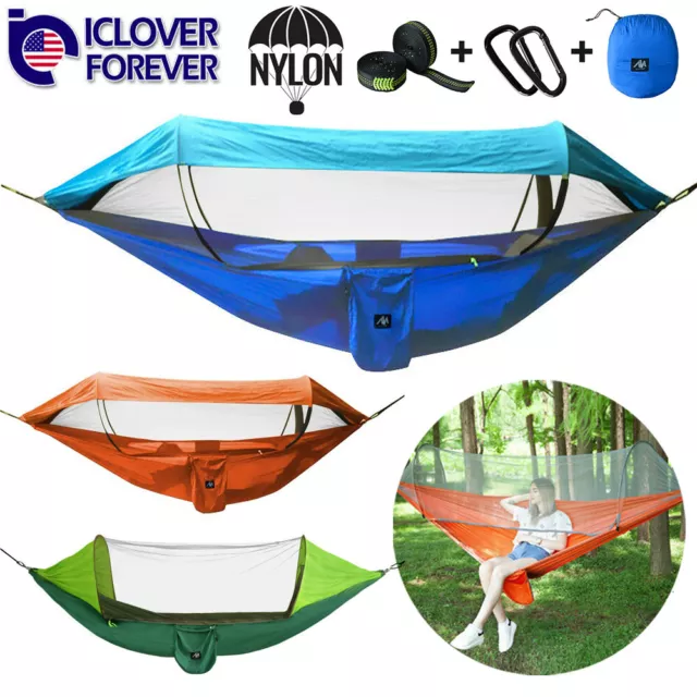 Camping Hammock With Mosquito Net Hanging Bed Double Person Rainproof Sun Cover