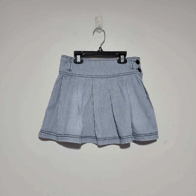 Mini Boden Blue White Stripe Skirt Pleated Girls 7 8 Play School 32250 Cotton