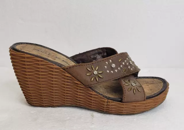 Roper Size 7M Brown Suede Open Toe Studded Slip On Heeled Slides Women's