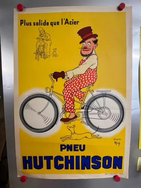 Rare affiche ancienne litho pneu Hutchinson annees 50 d apres Mich