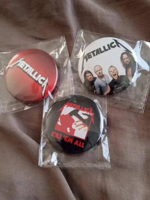 Lot Of Three Metallica 1.5" Buttons / Pins For Shirt / Jacket / Bag - Mint