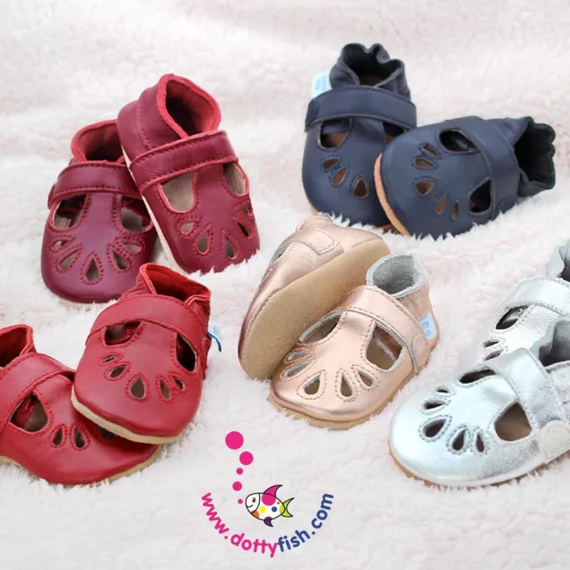 Dotty Fish T-Bar Pram Shoes Baby Toddler Soft Leather Girls 0-6mth - 2-3yrs