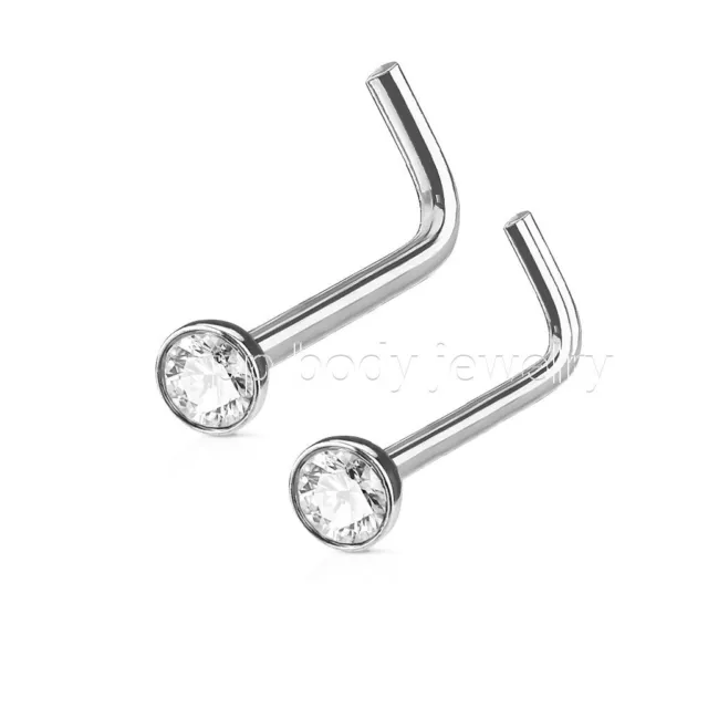 1pc. 20G 18G 2.5mm Press Fit Gem Top L-Bend Nose Stud Ring 316L Surgical Steel