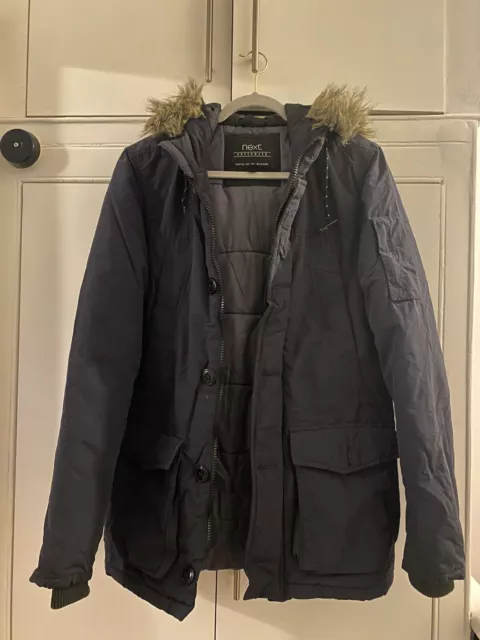 NEXT Mens Heavy Weight Fur Hood Parka Padded Winter Coat Jacket Size Small