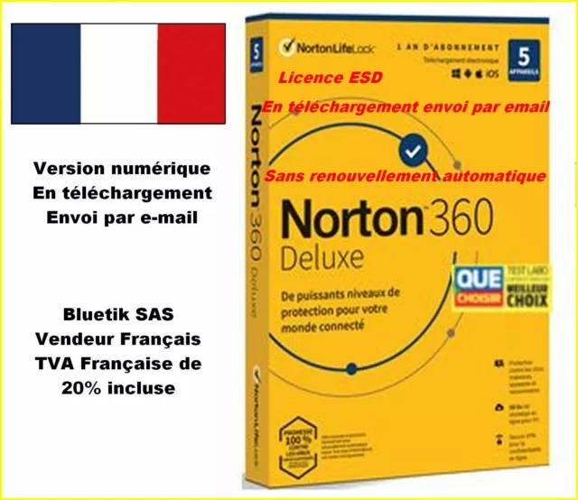 Sans CB - NORTON 360 DELUXE 2024 ESD 5 Appareils 5APP 1 AN 50GB CLOUD par email